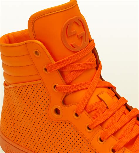 gucci sneakers neon orange|Gucci high top orange shoes.